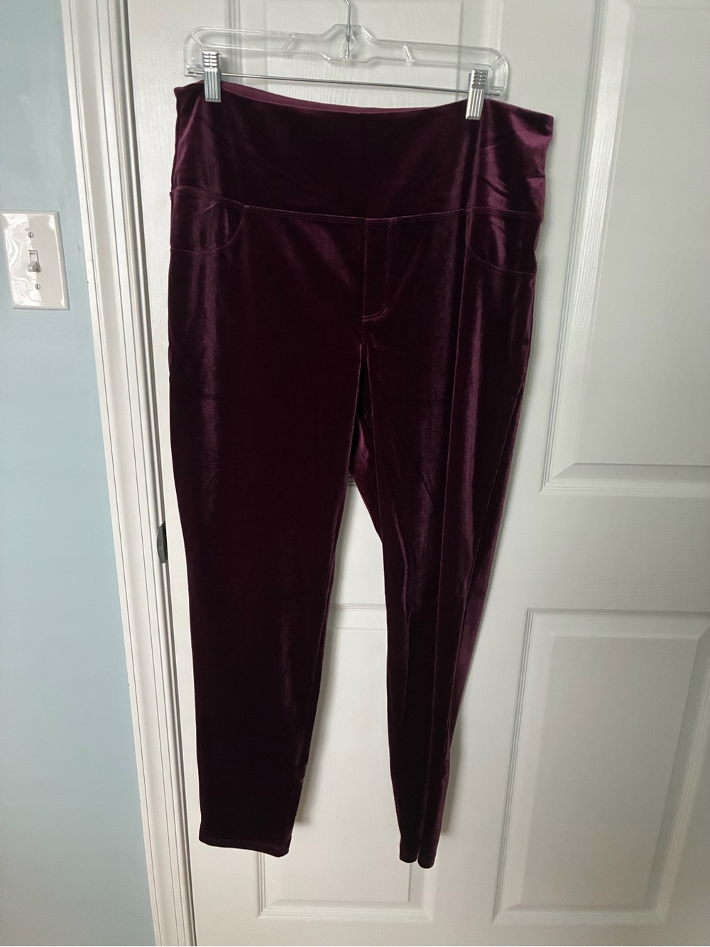 Ruby Ribbon Velvet High-Waist Leggings - Burgundy
